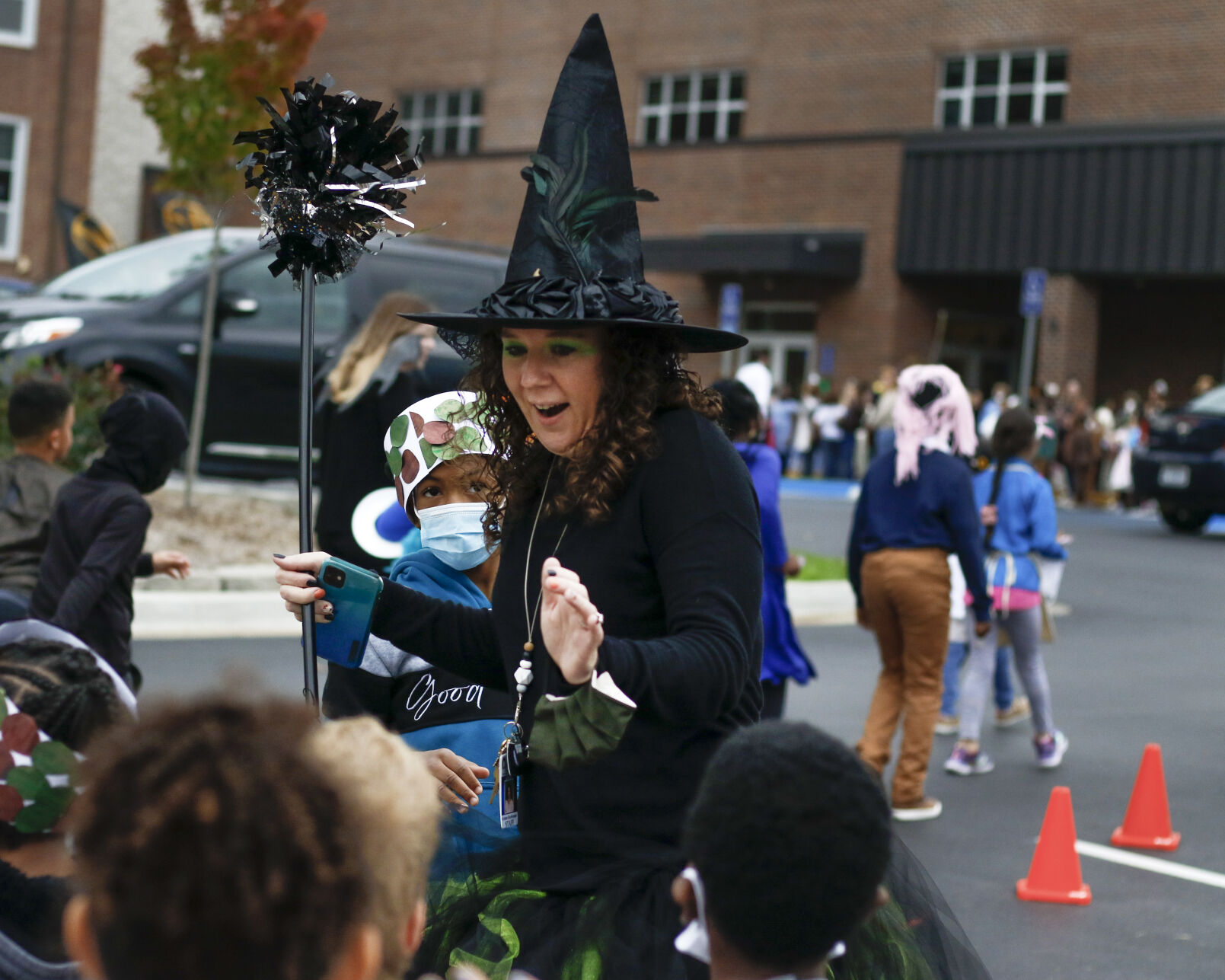Kristen Burkemper greets some students
